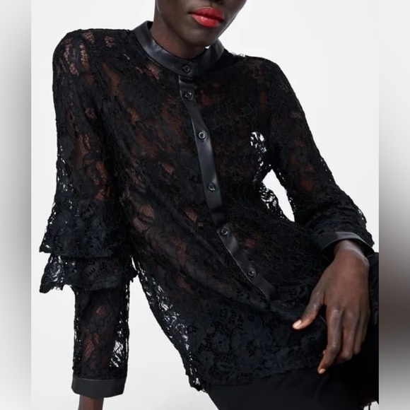 ZARA LACE BUTTON DOWN TOP   NWOT - Picture 3 of 10